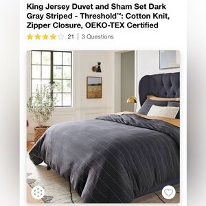 Threshold King Jersey Duvet and Sham Set Dark Gray Striped
